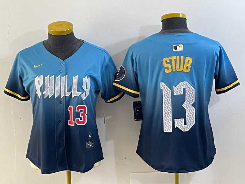 Womens Philadelphia Phillies #13 Stub Number Blue 2024 City Connect Limited Stitched Jerseys